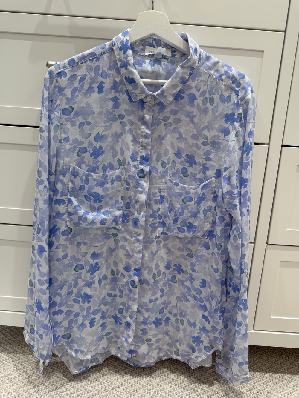 Bella Dahl Blue White Floral Button Down Shirt Large Soft California Blouse